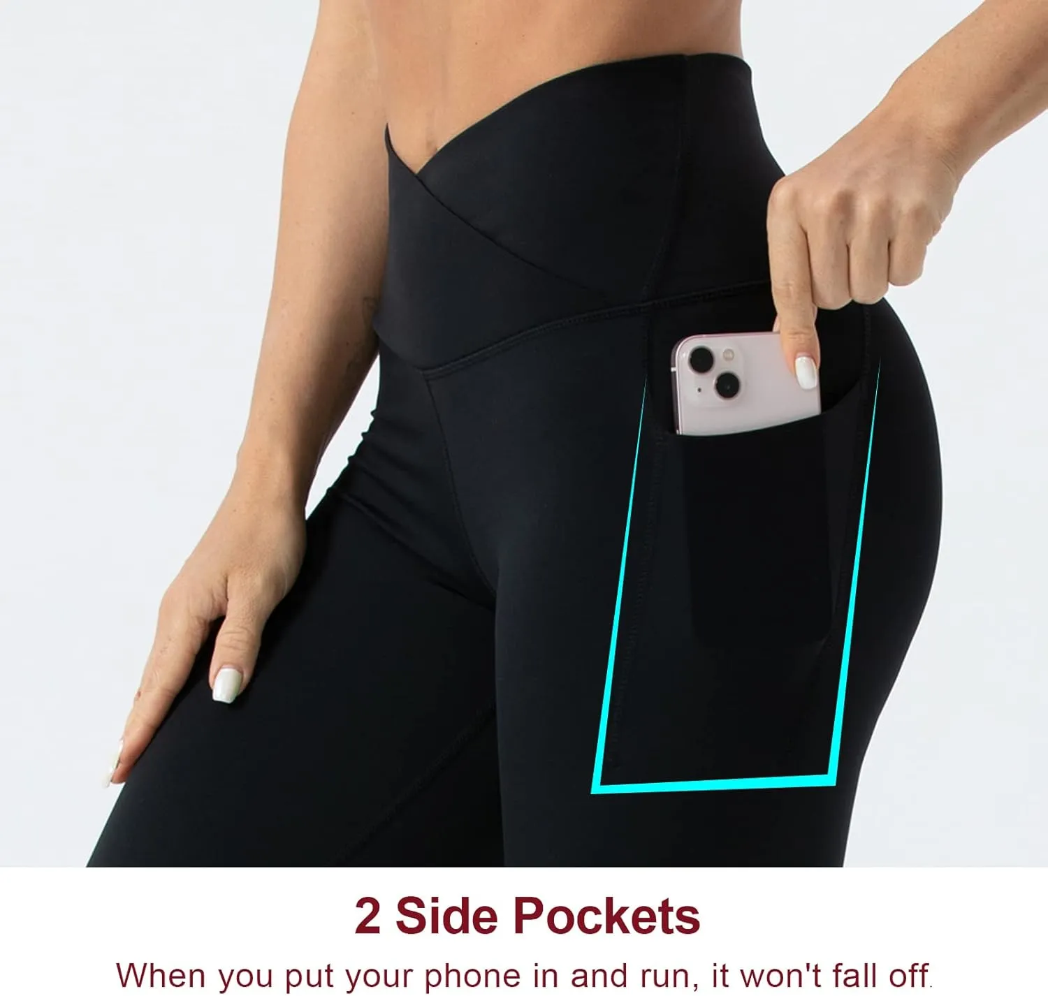 THE GYM PEOPLE Women's V Cross Waist Workout Capris Leggings Tummy Control Running Yoga Pants with Pockets