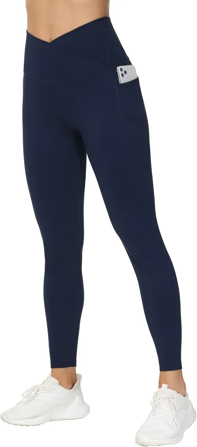 THE GYM PEOPLE Women's V Cross Waist Workout Leggings Tummy Control Running Yoga Pants with Pockets