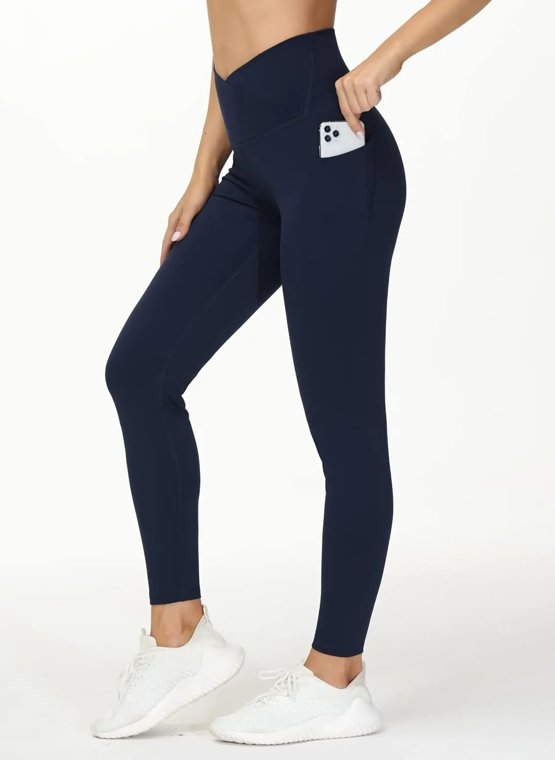 THE GYM PEOPLE Women's V Cross Waist Workout Leggings Tummy Control Running Yoga Pants with Pockets