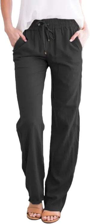 Trendy Pants For Women 2024 Work Trouser High Waist Vintage Dressy Wide Leg Pants Comfy Linen Summer Boho Sweatpant