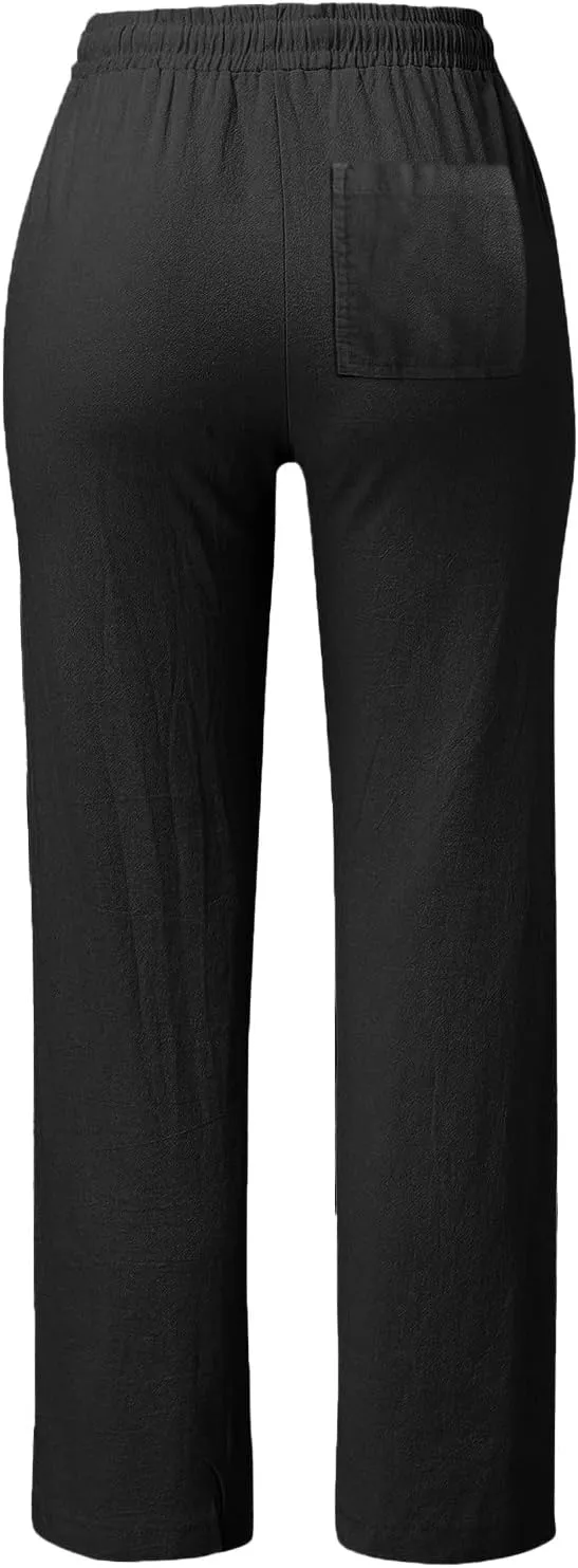 Trendy Pants For Women 2024 Work Trouser High Waist Vintage Dressy Wide Leg Pants Comfy Linen Summer Boho Sweatpant