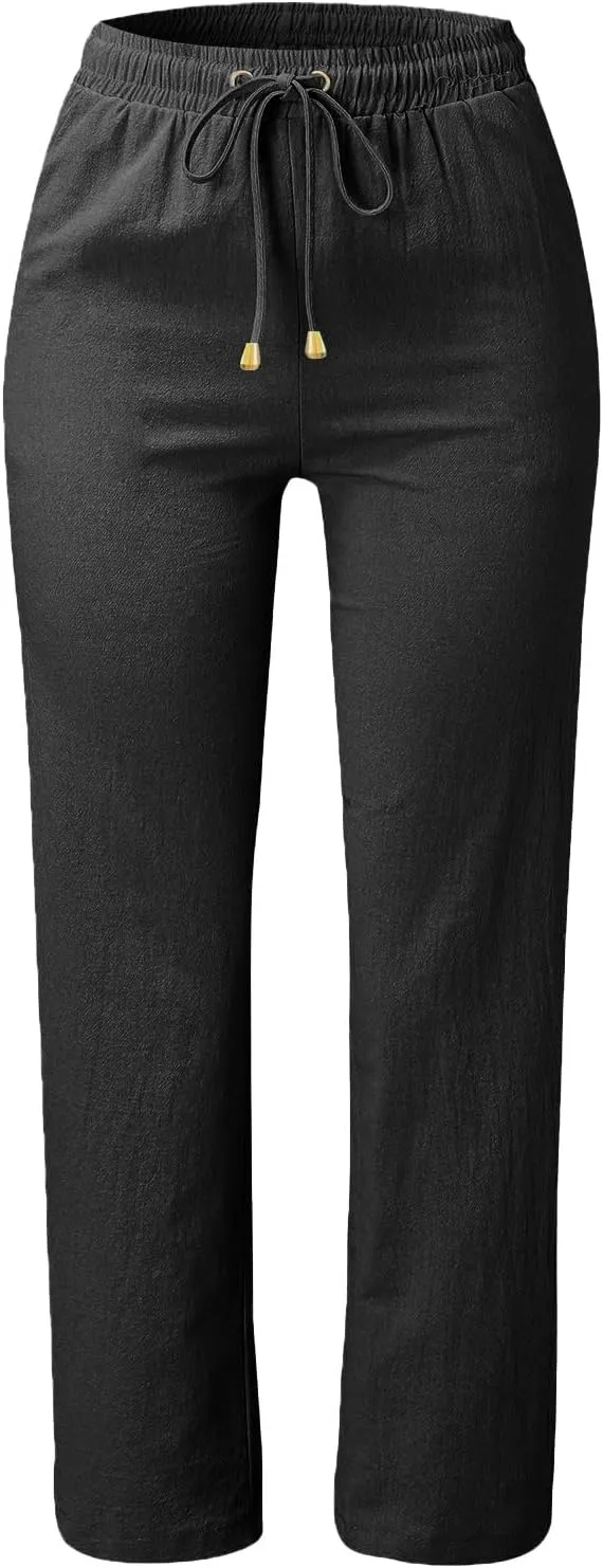 Trendy Pants For Women 2024 Work Trouser High Waist Vintage Dressy Wide Leg Pants Comfy Linen Summer Boho Sweatpant