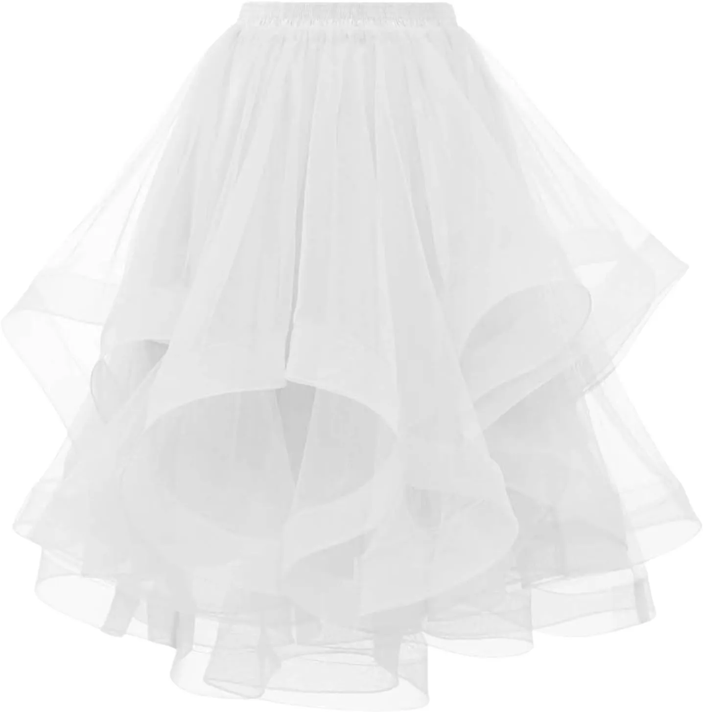 Tulle Skirts for Women A Line Elastic Layered Puffy Midi Skirt High Low Asymmetrical Midi Length Prom Mesh Tutu Skirt
