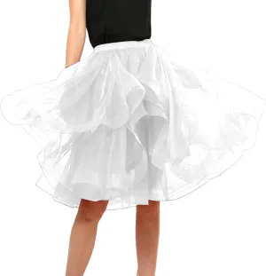 Tulle Skirts for Women A Line Elastic Layered Puffy Midi Skirt High Low Asymmetrical Midi Length Prom Mesh Tutu Skirt