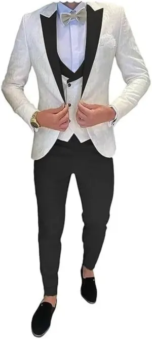 Tuxedo for Mens Slim Fit Jacquard 3 Piece Men Wedding Suit Blazer Vest Pants Men Tuxedo Suit
