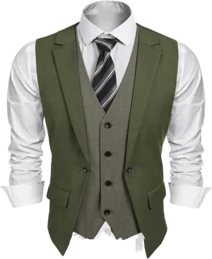 UIOKLMJH Men Layered Suit Vest Business Formal Wedding Slim Fit Waistcoat