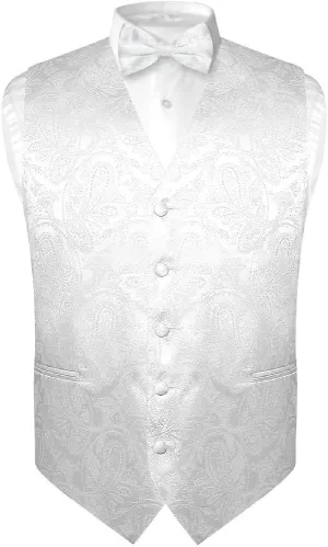 Vesuvio Napoli Men's Paisley Design Dress Vest & Bow Tie PEACH Color BOWTie Set for Suit Tux