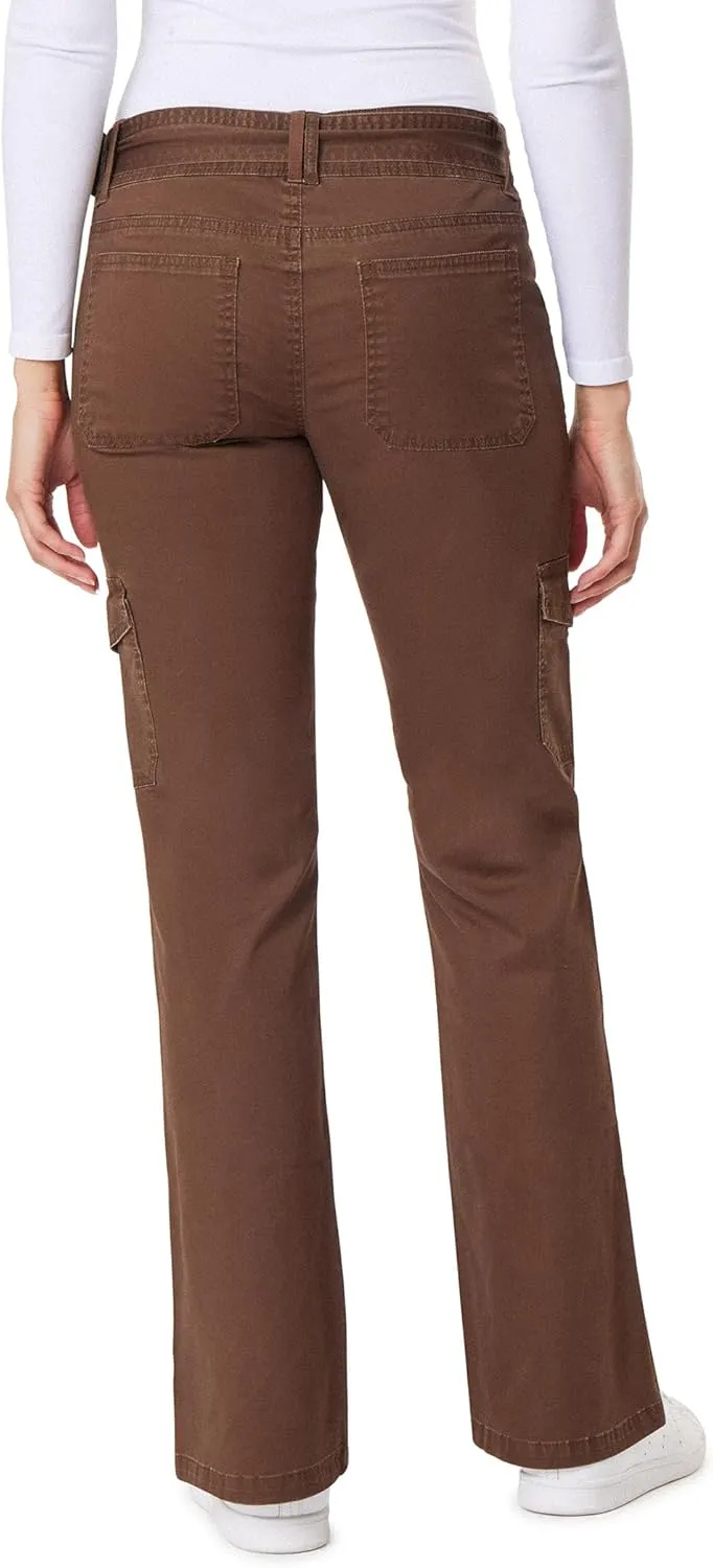 WallFlower Women's Feisty Curvy Cargo Flare Low Rise Belted Insta Stretch Juniors Pants (Standard and Plus)