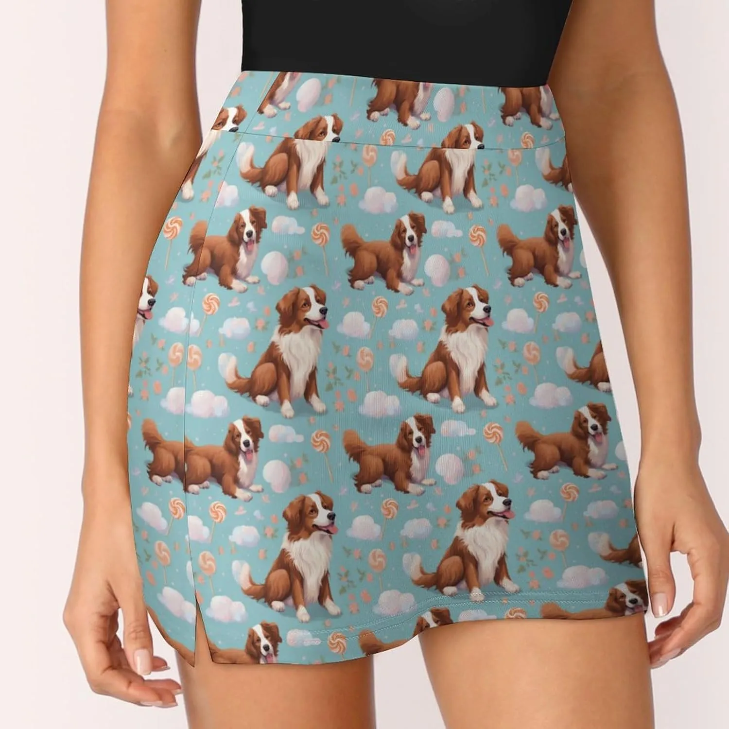 Wave Pattern Women's Athletic Skirts Light Proof A-line Trouser Skirt with Shorts Pockets