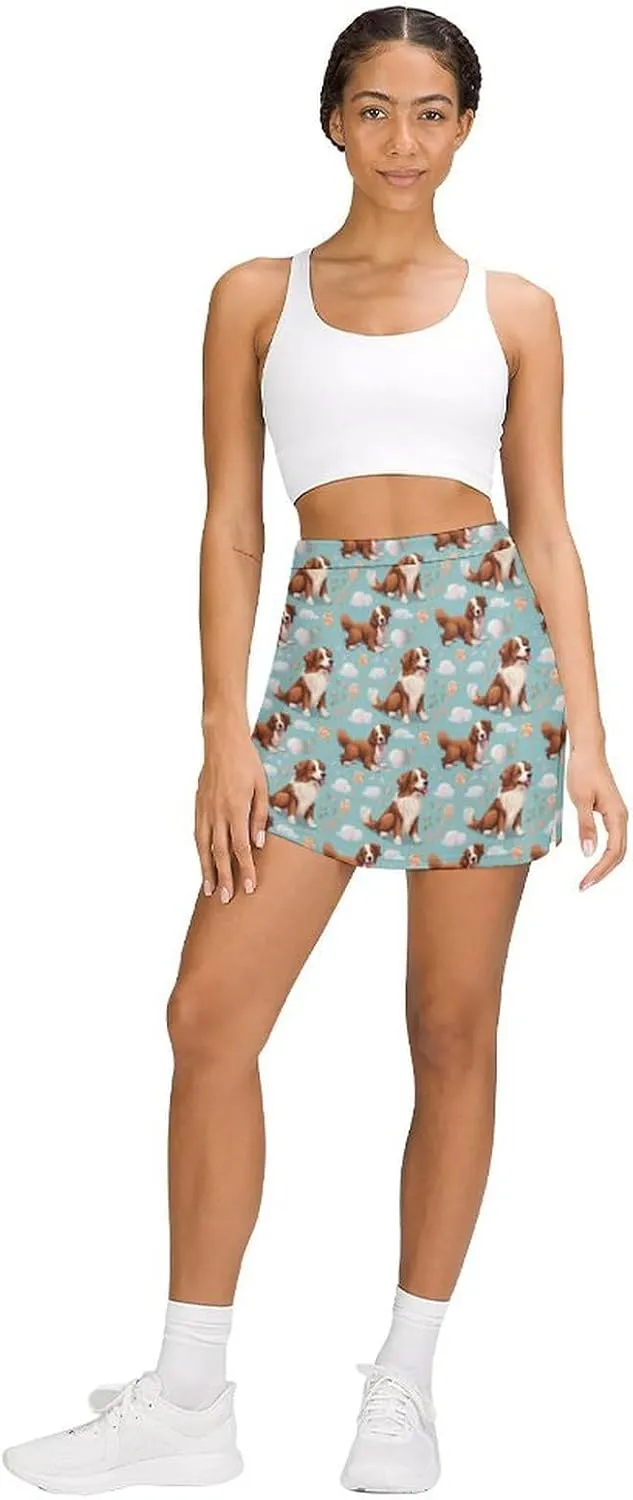 Wave Pattern Women's Athletic Skirts Light Proof A-line Trouser Skirt with Shorts Pockets