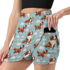 Wave Pattern Women's Athletic Skirts Light Proof A-line Trouser Skirt with Shorts Pockets