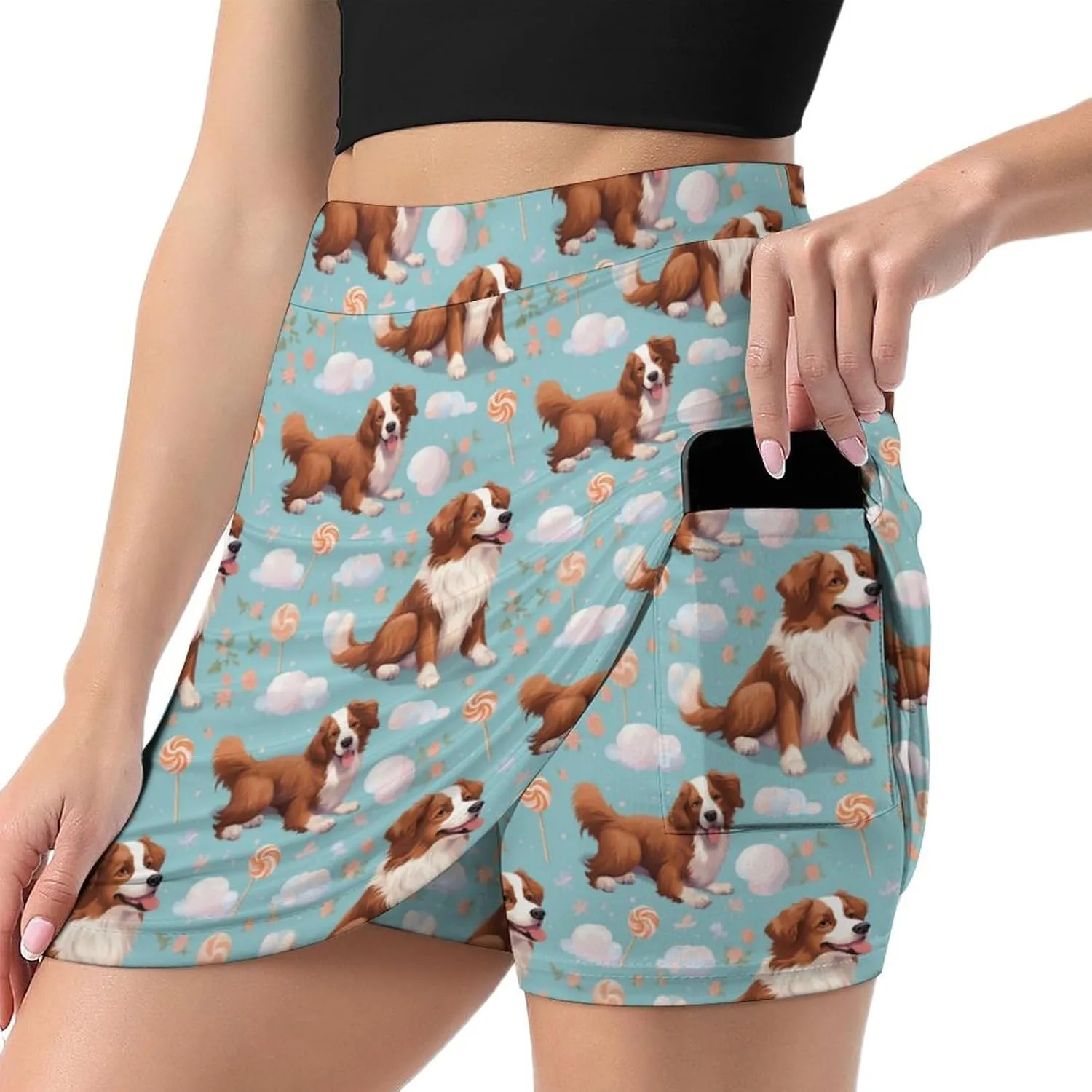 Wave Pattern Women's Athletic Skirts Light Proof A-line Trouser Skirt with Shorts Pockets