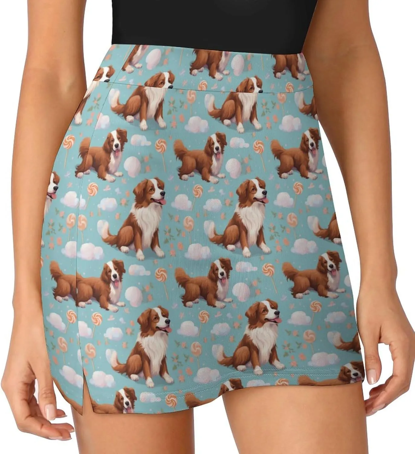 Wave Pattern Women's Athletic Skirts Light Proof A-line Trouser Skirt with Shorts Pockets