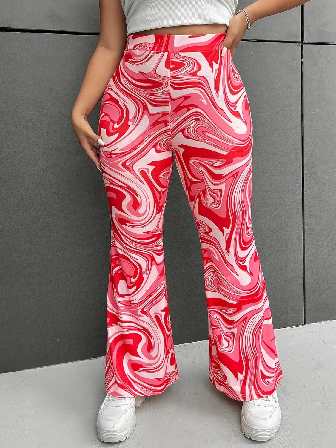 WDIRARA Women's Snakeskin High Waist Casual Flare Bell Bottom Stretch Long Pants