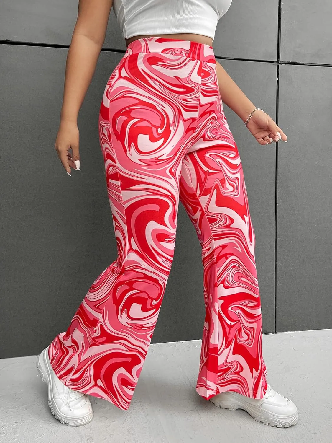 WDIRARA Women's Snakeskin High Waist Casual Flare Bell Bottom Stretch Long Pants