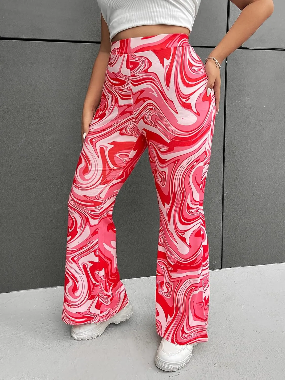 WDIRARA Women's Snakeskin High Waist Casual Flare Bell Bottom Stretch Long Pants