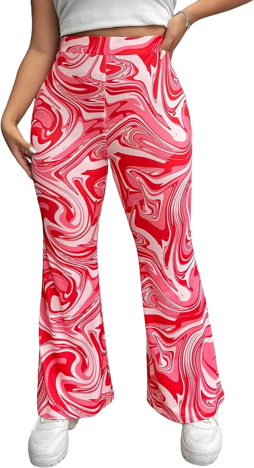 WDIRARA Women's Snakeskin High Waist Casual Flare Bell Bottom Stretch Long Pants