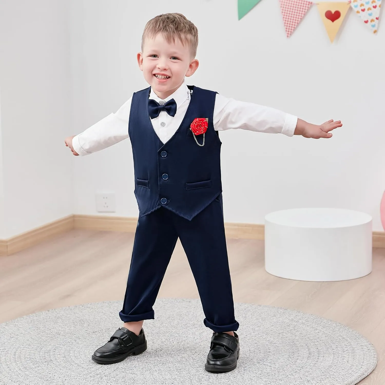 WESIDOM Toddler Boy Clothes Suit Formal Dress Shirt Bowtie Vest Boutonniere Suspender Pants Boys Gentleman Outfits Set