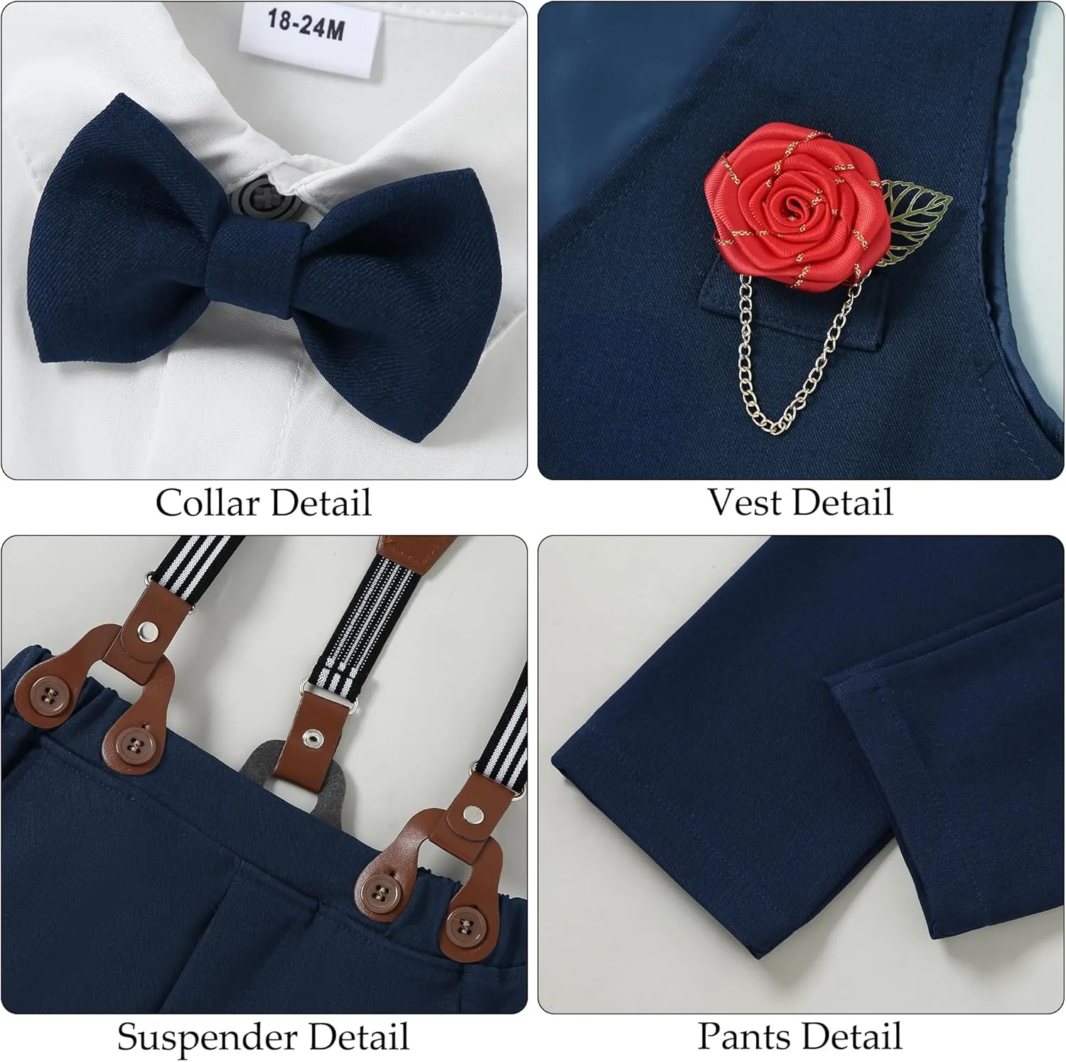WESIDOM Toddler Boy Clothes Suit Formal Dress Shirt Bowtie Vest Boutonniere Suspender Pants Boys Gentleman Outfits Set