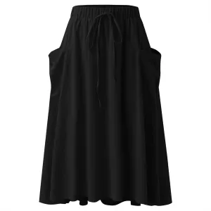 Women 2023 Spring Summer Long Skirts Womens Casual High Waist Pleated A Line Elastic Waistband Midi Skirt with