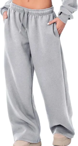 Women Casual Baggy Sweatpants Solid Color Joggers Lounge Pants Drawstring High Waist Wide Leg Trousers