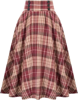 Women Fashion Casual Plaid Skirt Vintage High Waist Pleated Women Skirt Midi Skirts for Women Pleated Cheer