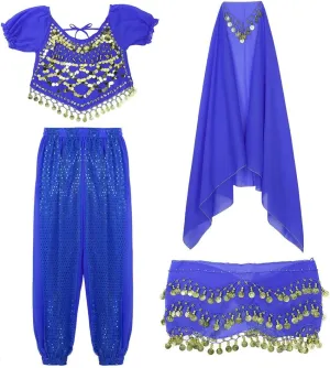 Women India Belly Dance Costume Beads Crop Top Harem Pants And Hip Scarf Outfit Halloween Performance