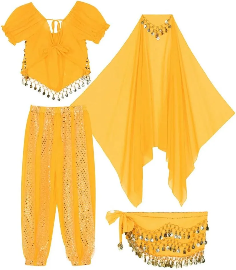 Women India Belly Dance Costume Beads Crop Top Harem Pants And Hip Scarf Outfit Halloween Performance