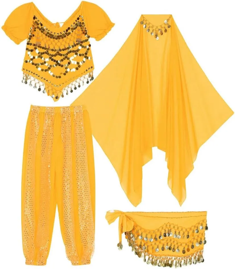 Women India Belly Dance Costume Beads Crop Top Harem Pants And Hip Scarf Outfit Halloween Performance