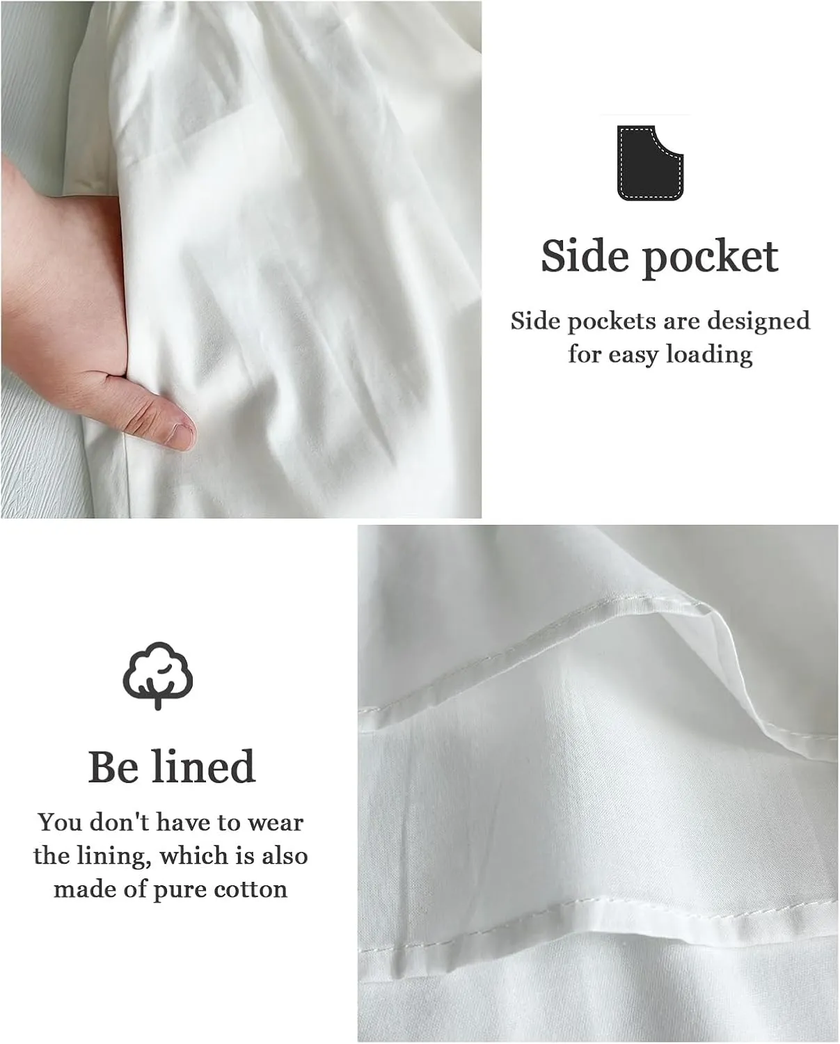 Women Long Skirt 100% Cotton with Elastic Waist A-Line Vintage Pleated Midi Skirt with 2 Pockets