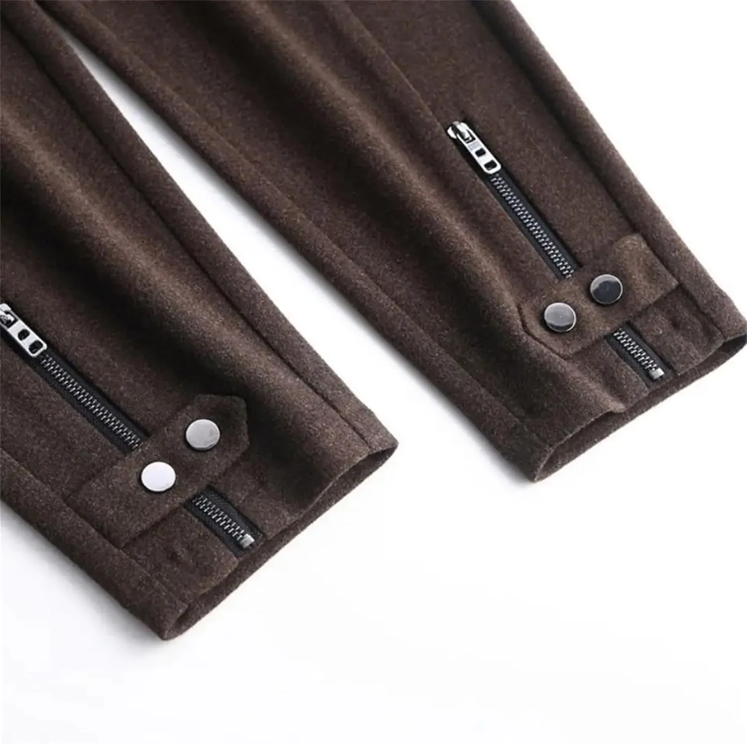 Women Office Zipper Wool Pencil Pants Slim Thicken Elastic Waist Solid Warm Harem Trousers
