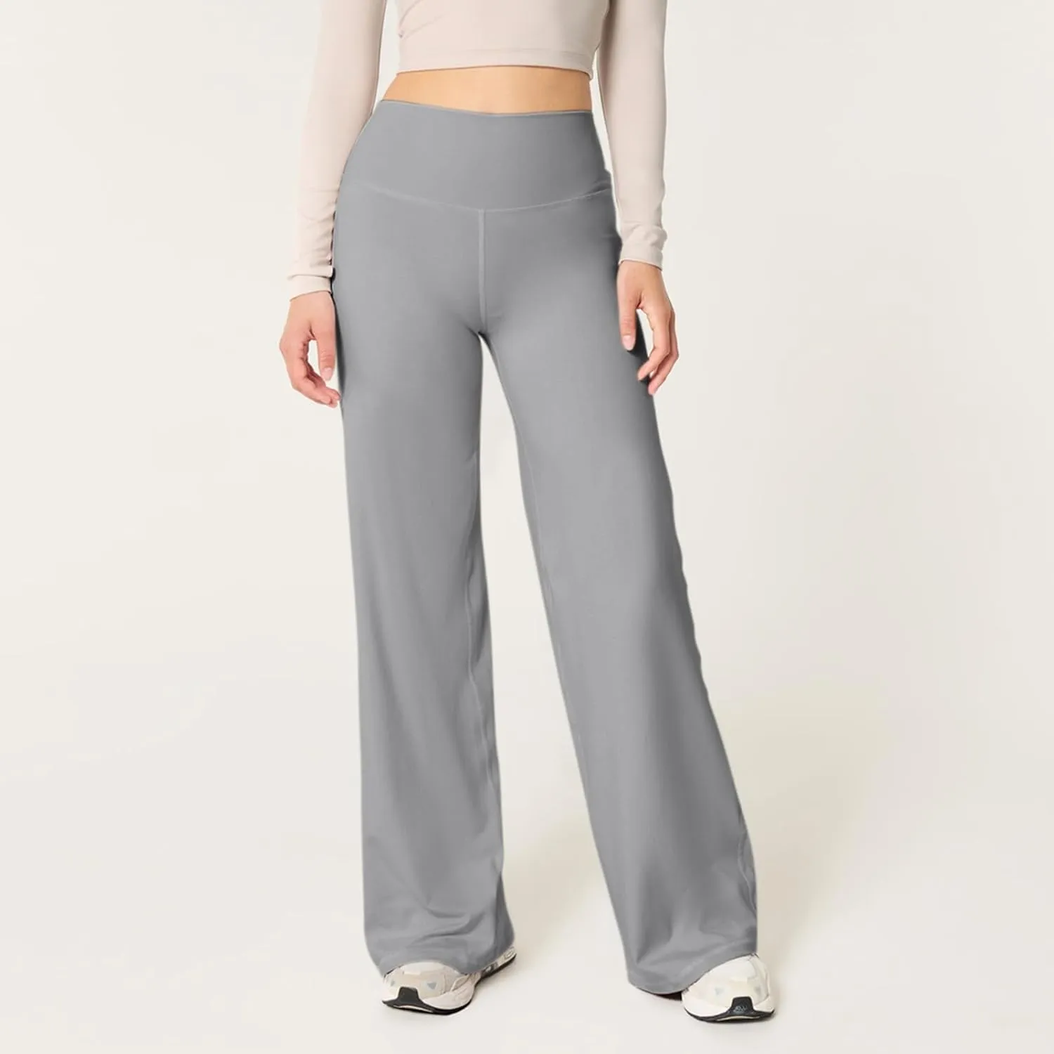 Women Wide Leg Yoga Pants High Waist Straight Trousers Dress Work Pants Tummy Control Flare Leggings with Pockets