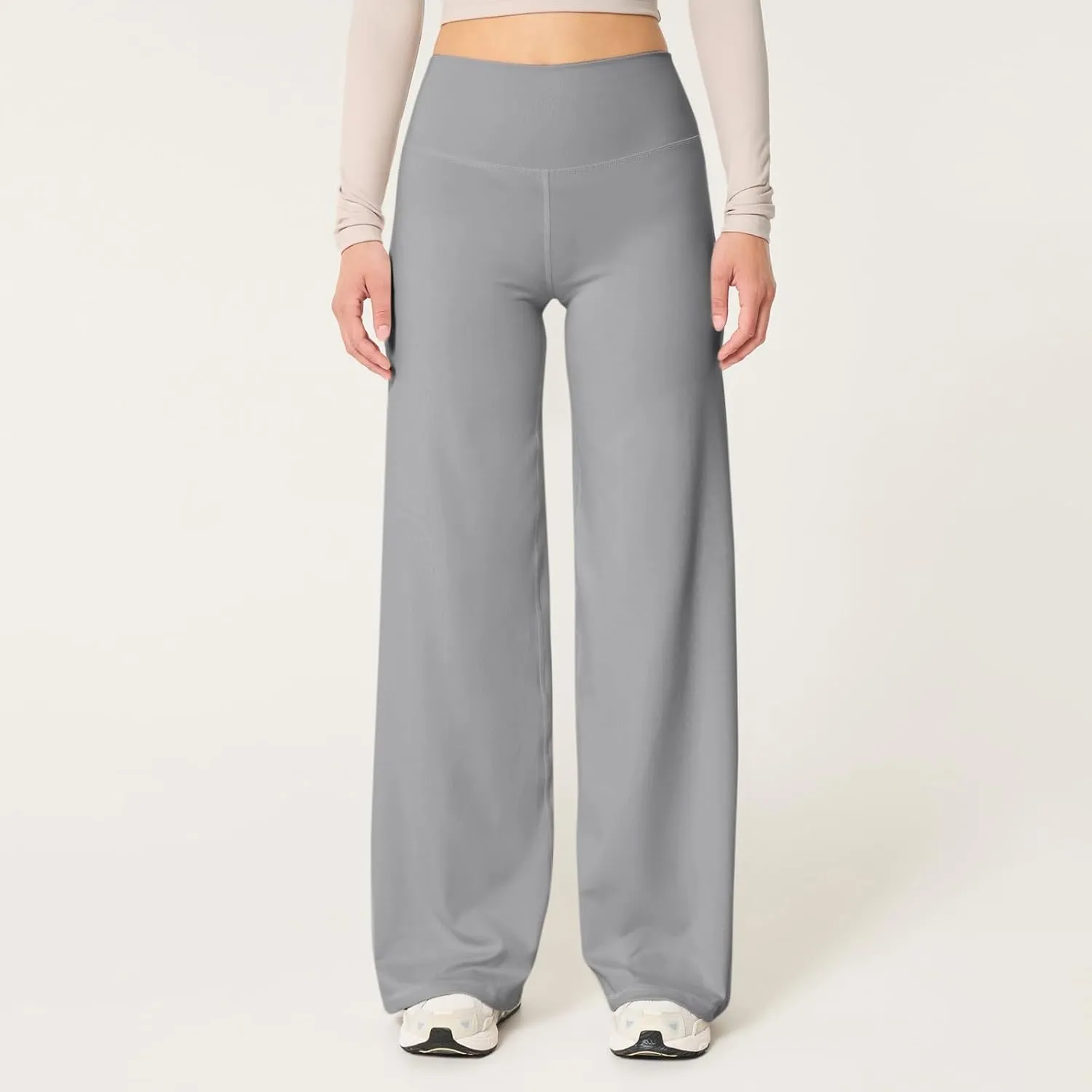 Women Wide Leg Yoga Pants High Waist Straight Trousers Dress Work Pants Tummy Control Flare Leggings with Pockets