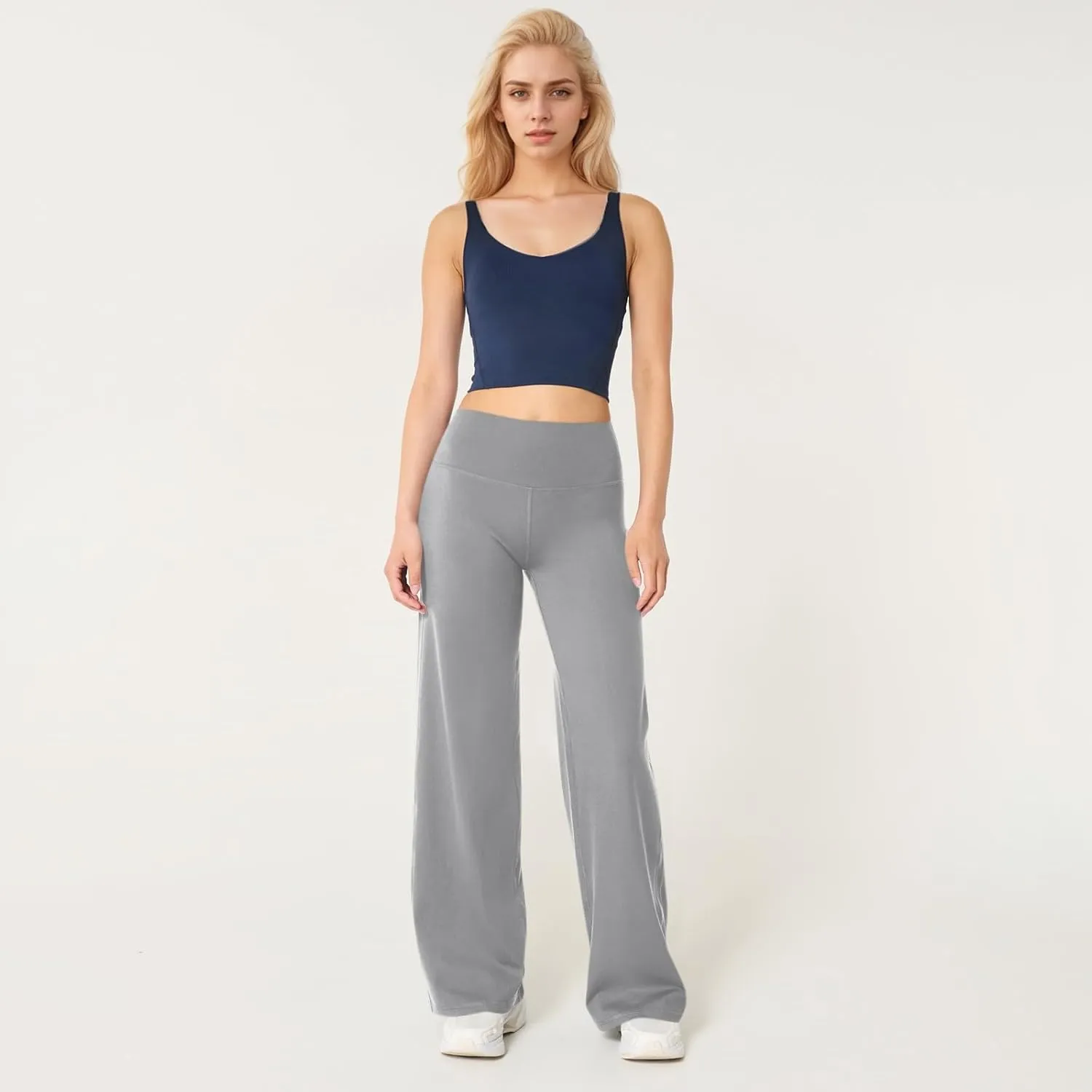 Women Wide Leg Yoga Pants High Waist Straight Trousers Dress Work Pants Tummy Control Flare Leggings with Pockets