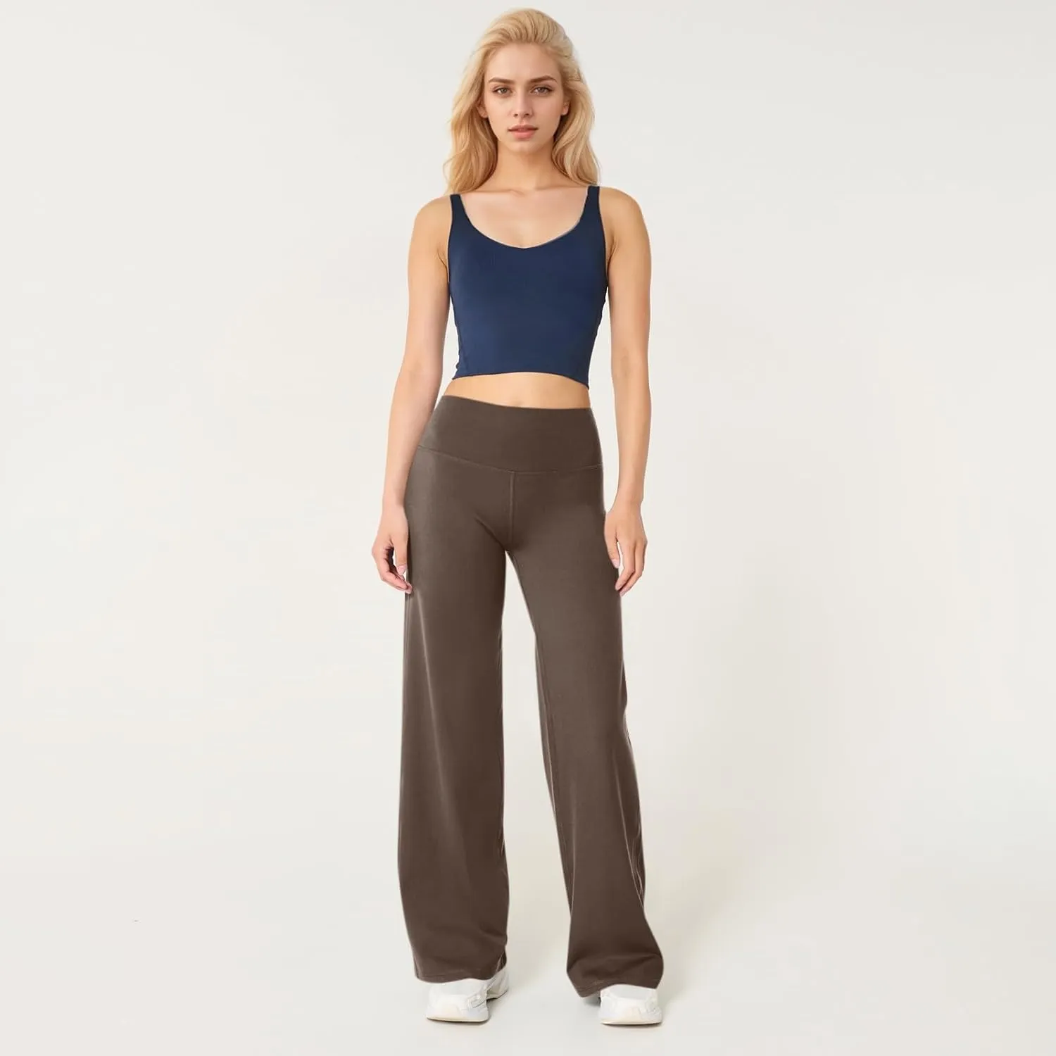 Women Wide Leg Yoga Pants High Waist Straight Trousers Dress Work Pants Tummy Control Flare Leggings with Pockets