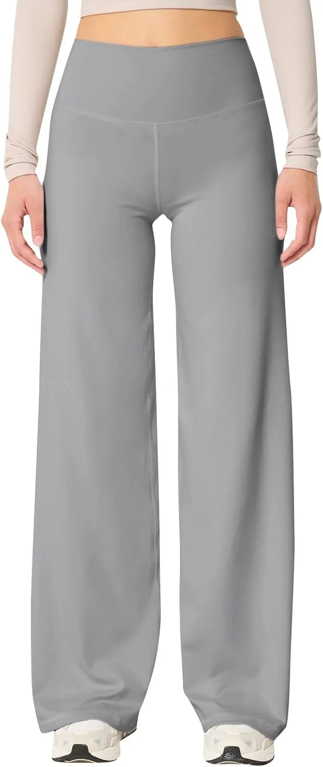 Women Wide Leg Yoga Pants High Waist Straight Trousers Dress Work Pants Tummy Control Flare Leggings with Pockets