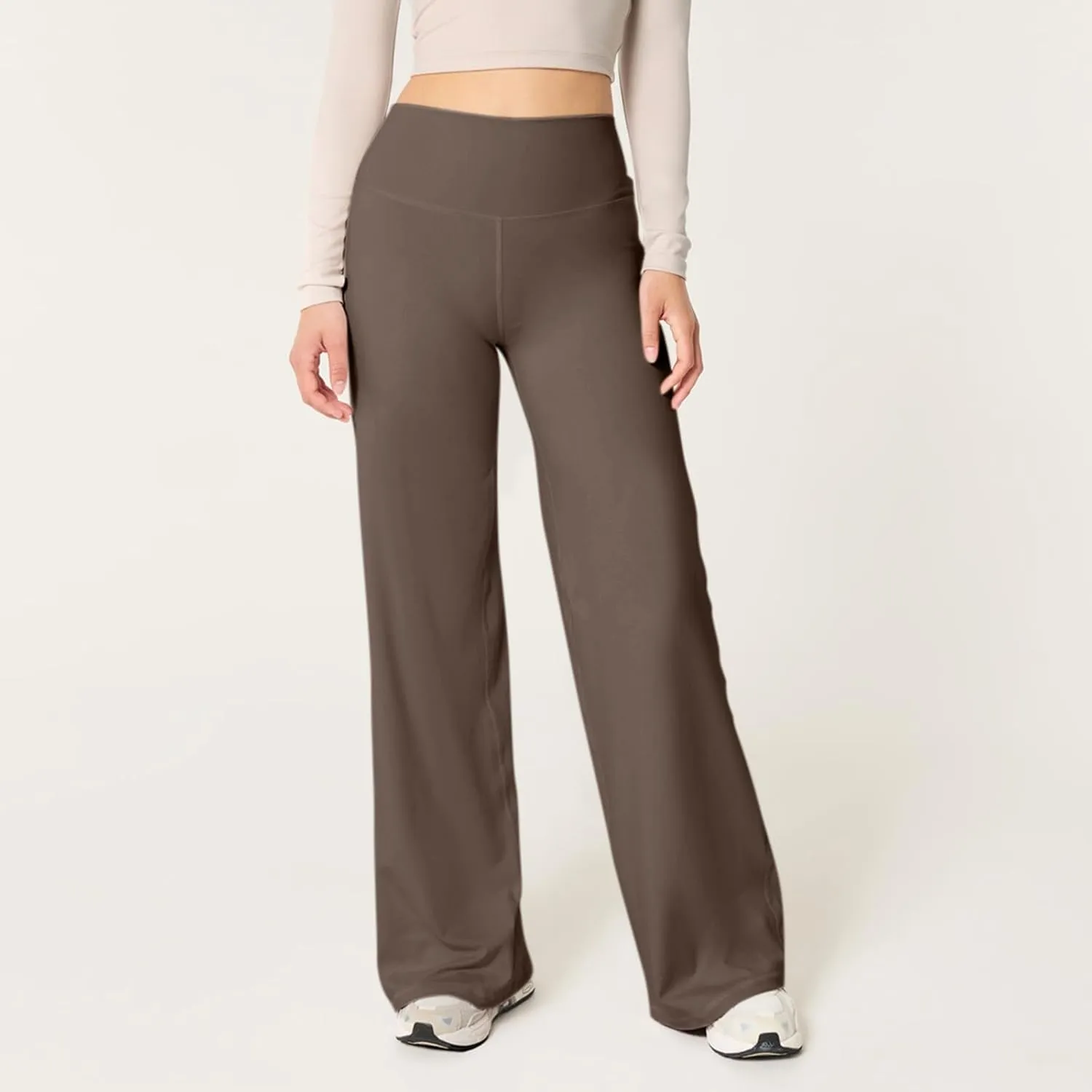 Women Wide Leg Yoga Pants High Waist Straight Trousers Dress Work Pants Tummy Control Flare Leggings with Pockets
