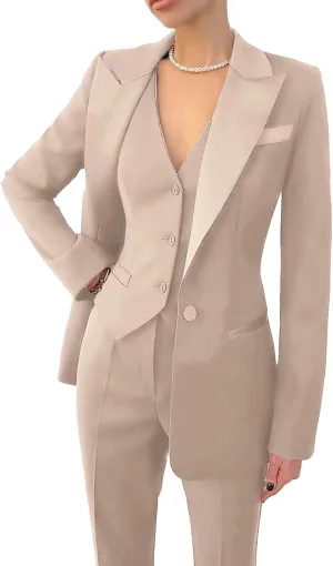 Women's 3 Piece Office Lady Suit Set for Business - Casual Blazer Pant Set for Work