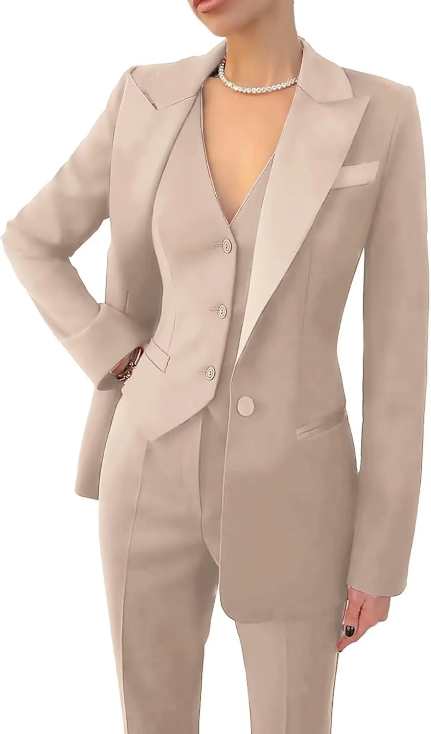 Women's 3 Piece Office Lady Suit Set for Business - Casual Blazer Pant Set for Work