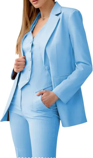 Women's 3 Piece Suit Double Breasted Slim Fit Vest Lady Business Suit Office Work Formal Two Button Blazer Suit Pants Set