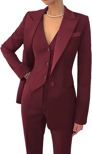 Women's 3 Piece Suit Lady Business Casual Office Pant Suits for Women Dressy One Button Slim Fit Blazer Jacket Vest Pants Set