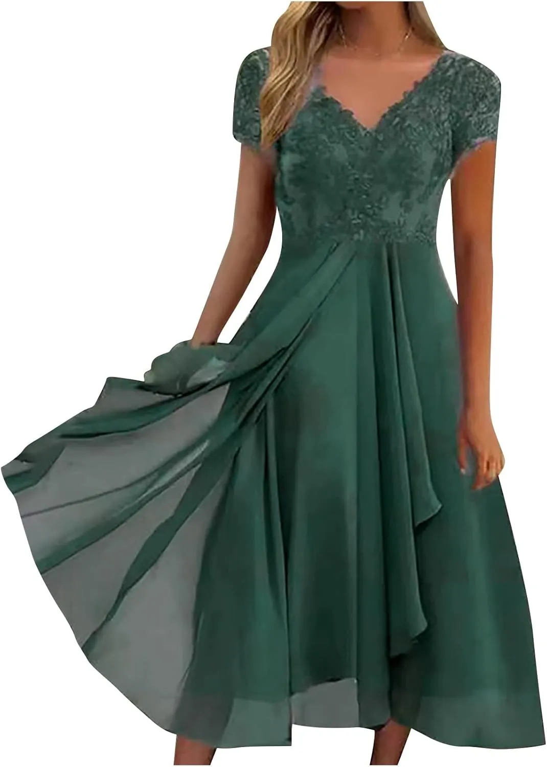 Women's A Line Chiffon Lace Mother of The Bride Dress Long Formal Evening Gown with Long Sleeves Graduation Prom Dress