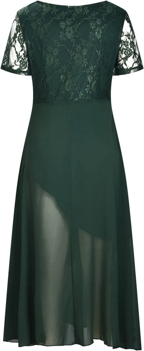 Women's A Line Chiffon Lace Mother of The Bride Dress Long Formal Evening Gown with Long Sleeves Graduation Prom Dress