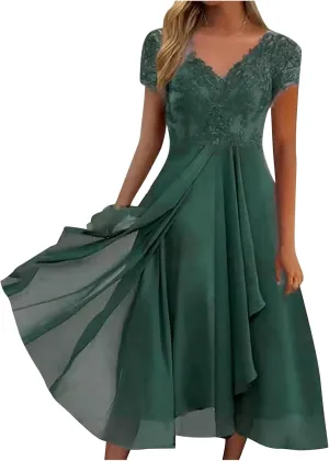 Women's A Line Chiffon Lace Mother of The Bride Dress Long Formal Evening Gown with Long Sleeves Graduation Prom Dress