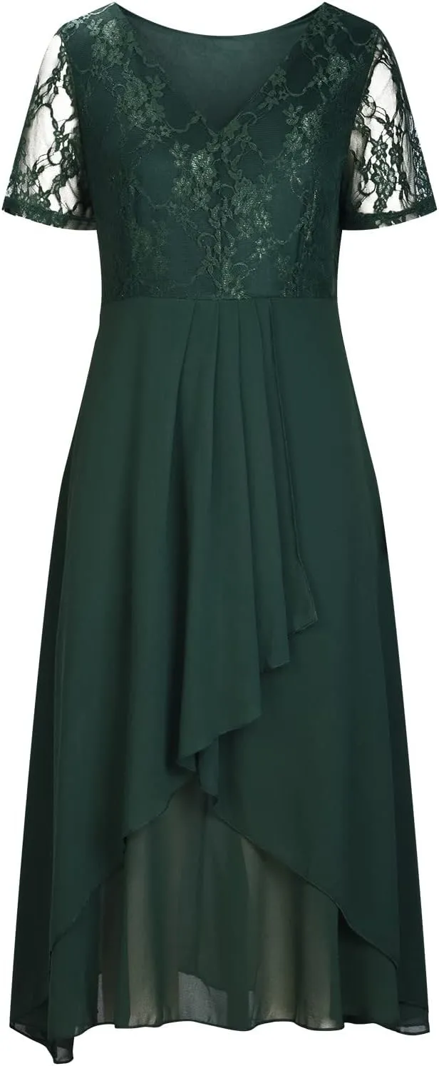 Women's A Line Chiffon Lace Mother of The Bride Dress Long Formal Evening Gown with Long Sleeves Graduation Prom Dress