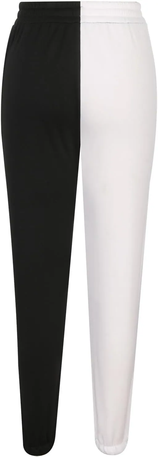 Women's Color Block Sweatpants Patchwork Trouser Elastic High Waist Joggers Baggy Pants with Multi-Pockets