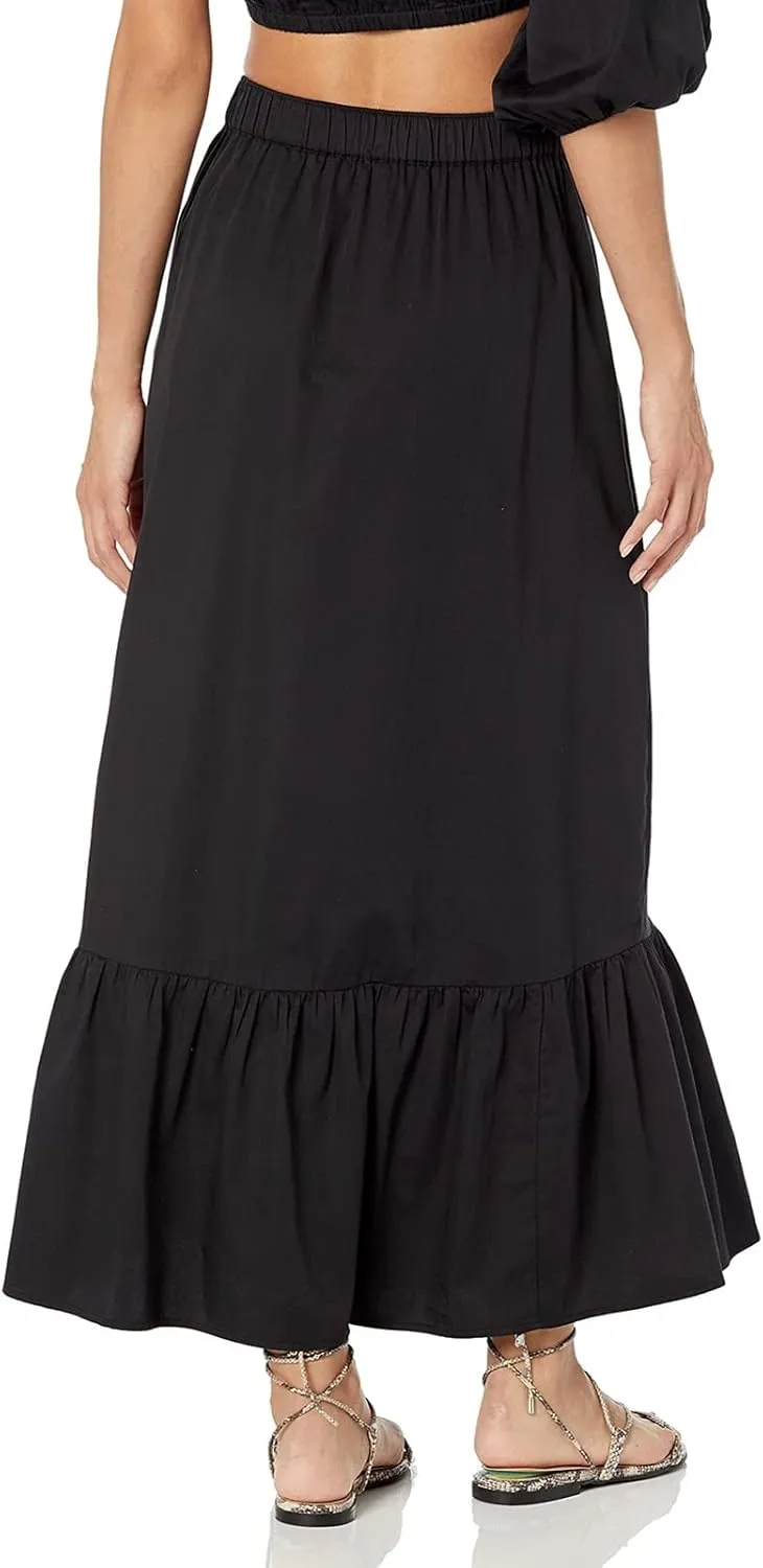 Womens Elastic High Waist A-Line Beach Maxi Skirt Ruffle A Line Swing Long Skirts Casual Summer Women Midi