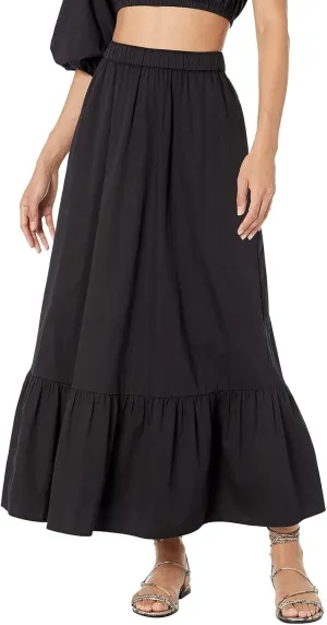 Womens Elastic High Waist A-Line Beach Maxi Skirt Ruffle A Line Swing Long Skirts Casual Summer Women Midi