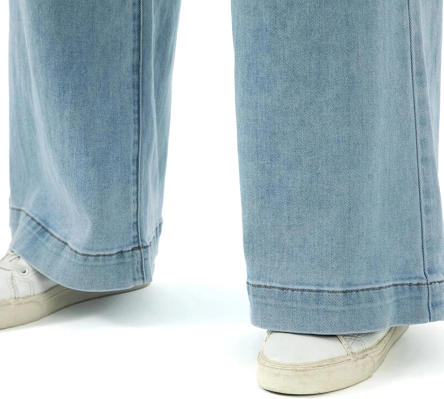 Women's Elastic Waist Wide Leg Pants High Waist Tummy Control Straight Leg Drawstring Lounge Sweat Jeans with Pocke