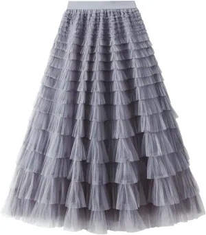 Women's Floral Midi Skirt Layered Heavy Industry Cake Skirts Vintage Irregular Beach Thin Skirt Pleated Cheer
